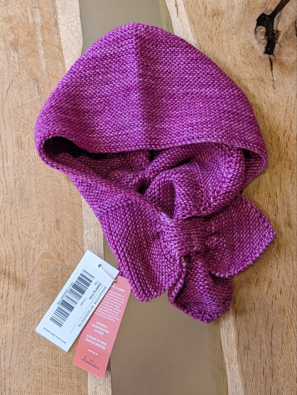 Misha And Puff Wool Fuschia Knit Hooded Scarf - Magenta NWT